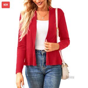 Lightweight Draped Cropped Cardigan Peplum Knit Top Long Sleeve Chic